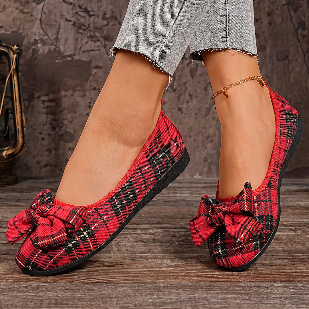 Women's checked ballerina slippers with decorative bow and padded comfort insole Mune Fashion