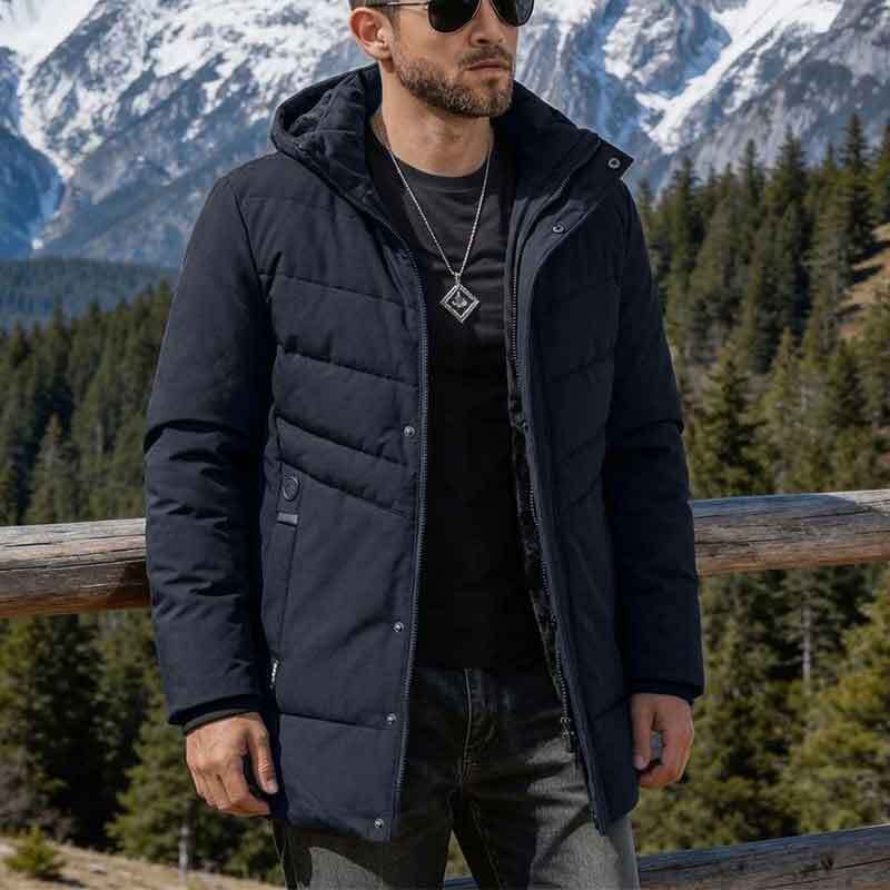 Men's Practical Winter Jacket with Hood and Noble Quilted Details Mune Fashion