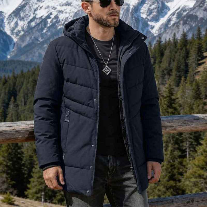 Men's Practical Winter Jacket with Hood and Noble Quilted Details Mune Fashion