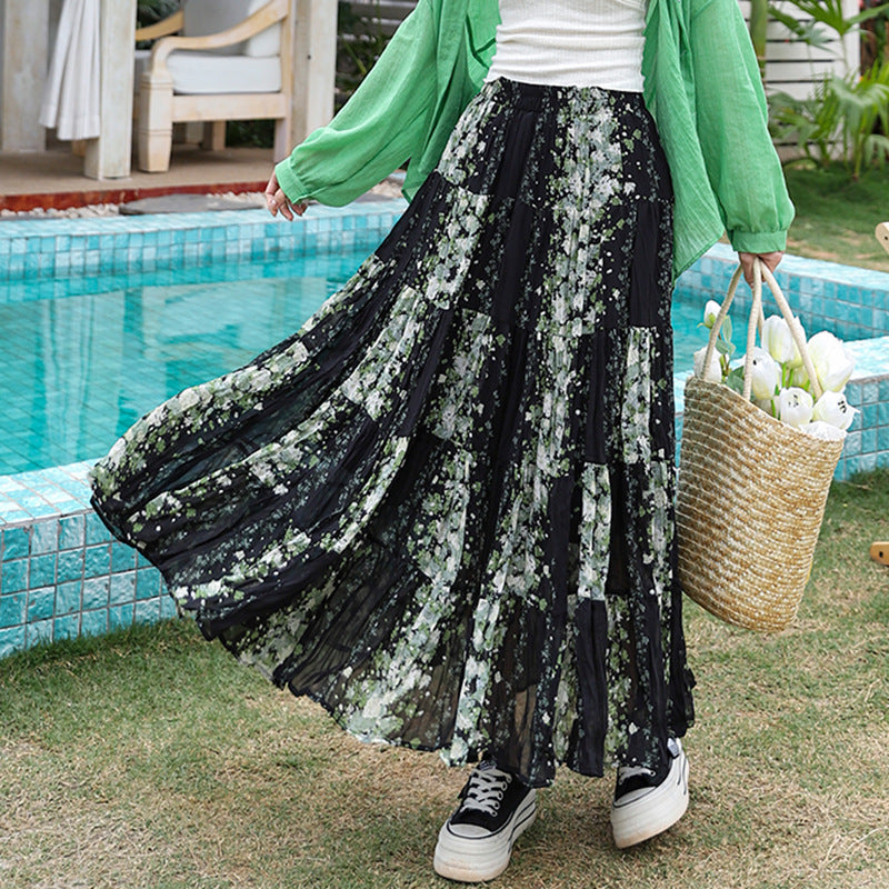 Women's flowing midi maxi skirt with multi-layered tiered design and fine pleated look Mune Fashion