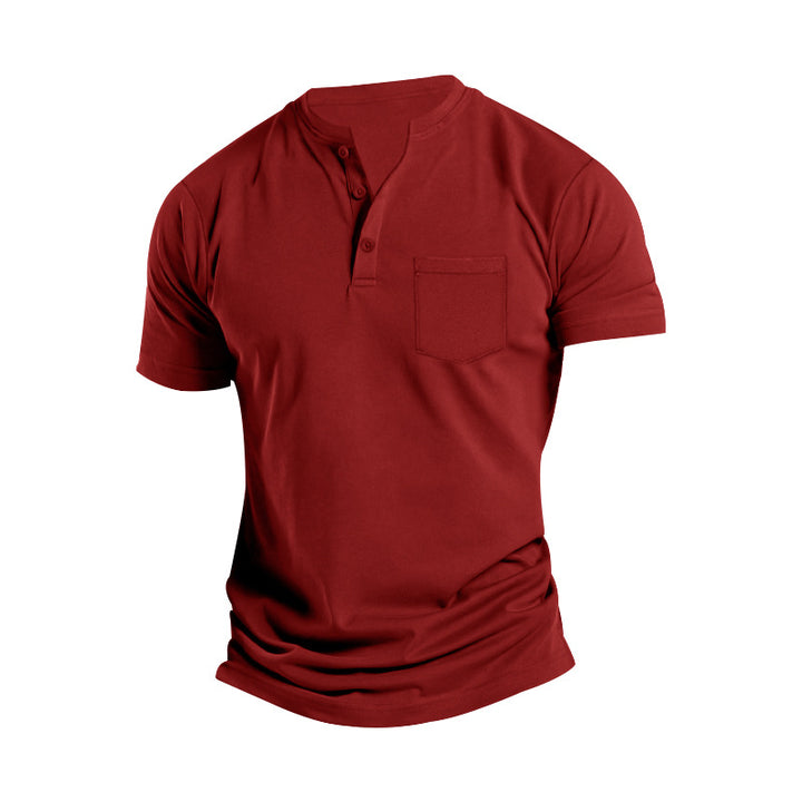 Men's breathable cotton-elastane short sleeve Henley with chest pocket Mune Fashion