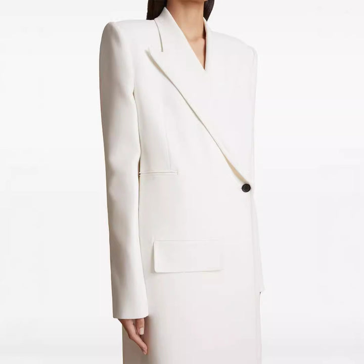 Women’s Long Single-Breasted Blazer Dress with Slim Silhouette and Flap Pockets Mune Fashion