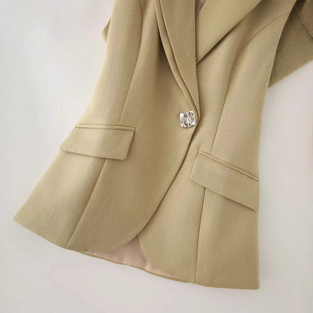 Women's tailored long blazer vest with lapel collar and patch pockets Mune Fashion