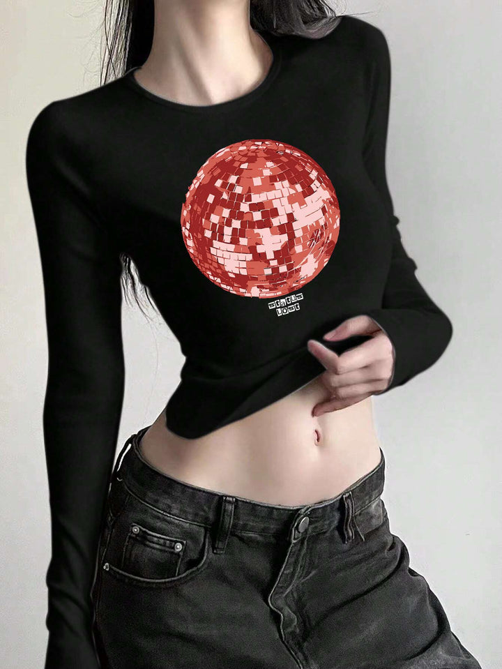 Ladies' figure-hugging long sleeve shirt with cute goose print, round neckline, and lightweight stretch Mune Fashion