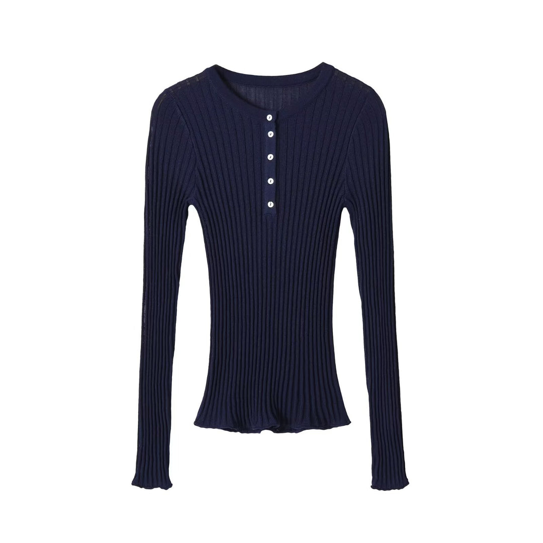 Women's Striped Knit Sweater with Henley Button Placket and Oversized Silhouette Mune Fashion