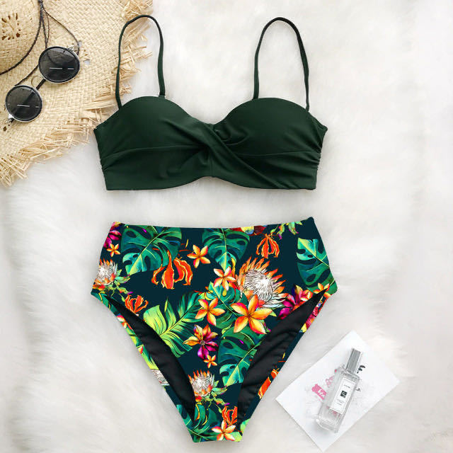 Ladies high-waisted bikini set with floral top Mune Fashion