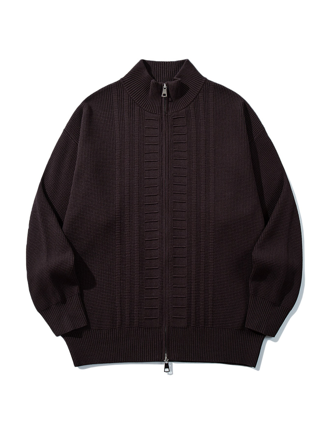 Men's chunky knit zip jacket with stand-up collar and two-way opening zipper Mune Fashion