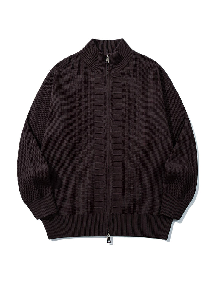 Men's chunky knit zip jacket with stand-up collar and two-way opening zipper Mune Fashion