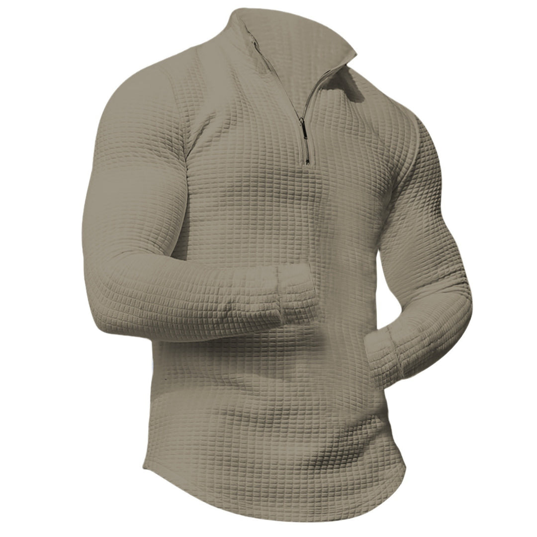 Men's waffle knit long sleeve shirt with short zip Mune Fashion