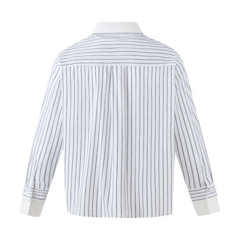 Women's Oversized Shirt Blouse with Pinstripes, Contrast Collar and Cuffs Mune Fashion