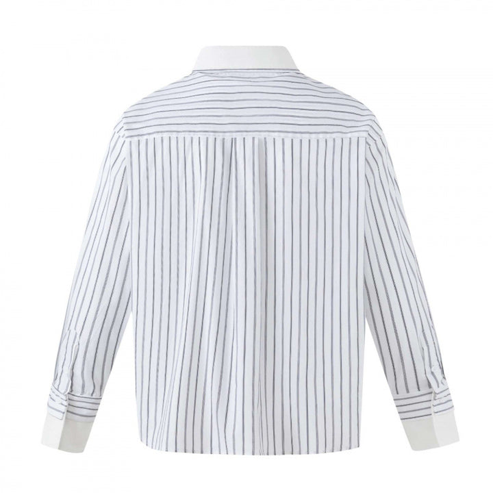 Women's Oversized Shirt Blouse with Pinstripes, Contrast Collar and Cuffs Mune Fashion