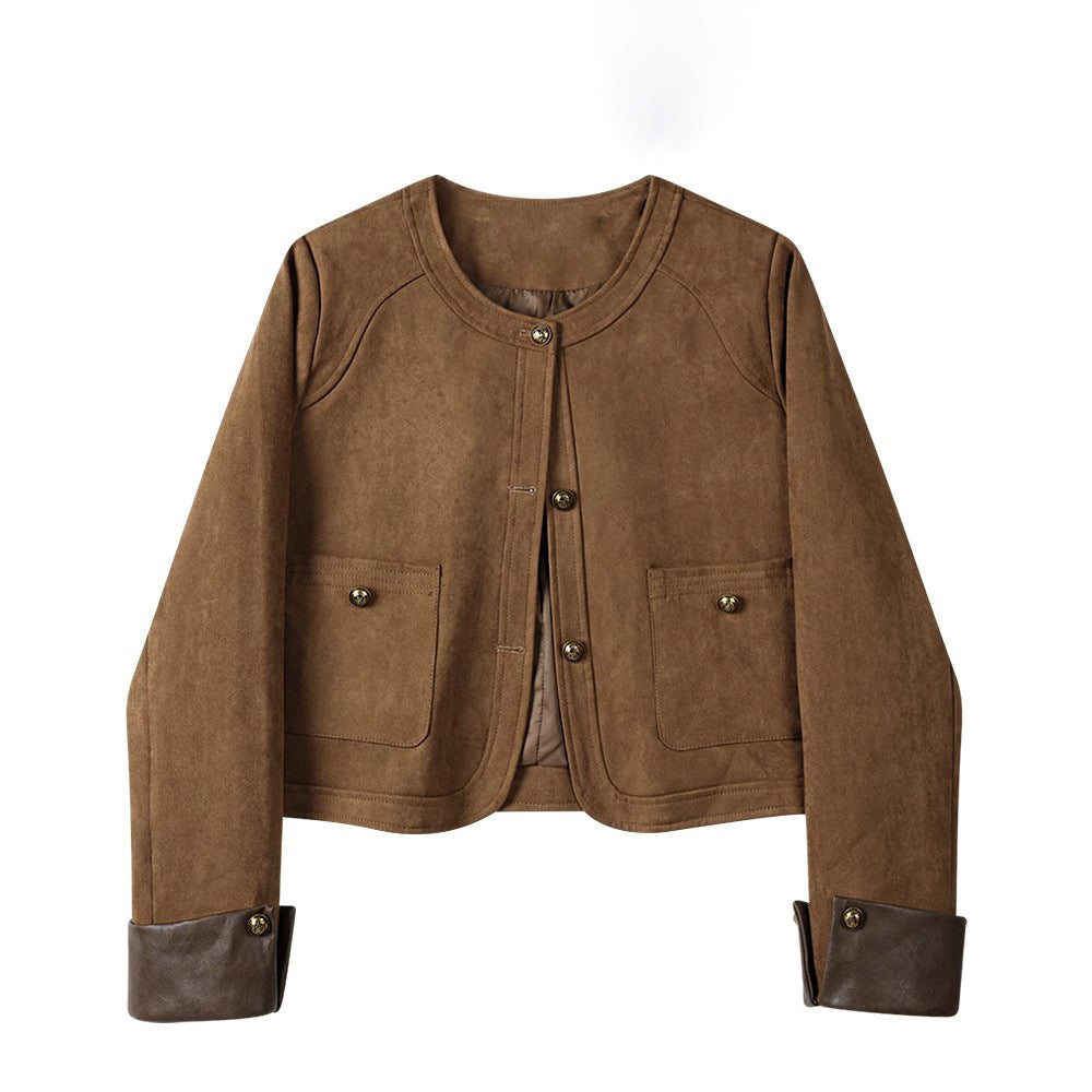 Women's Fashionable Suede Jacket with Pockets Mune Fashion