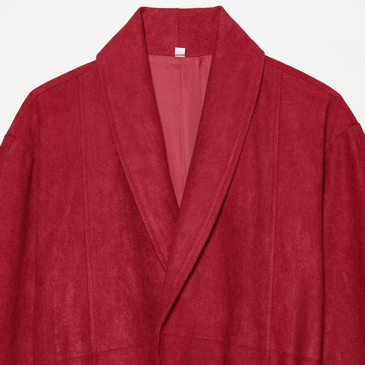 Women Cropped Jacket in Kimono Style made of Velvet Look with Shawl Collar and Tie Belt Mune Fashion