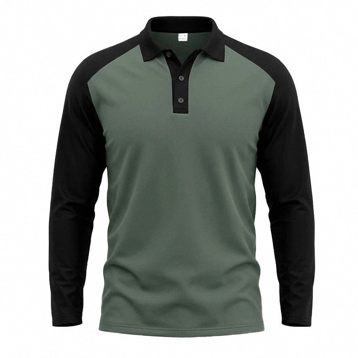 Men's long-sleeved raglan polo made of cotton blend with button placket and ergonomic cut Mune Fashion