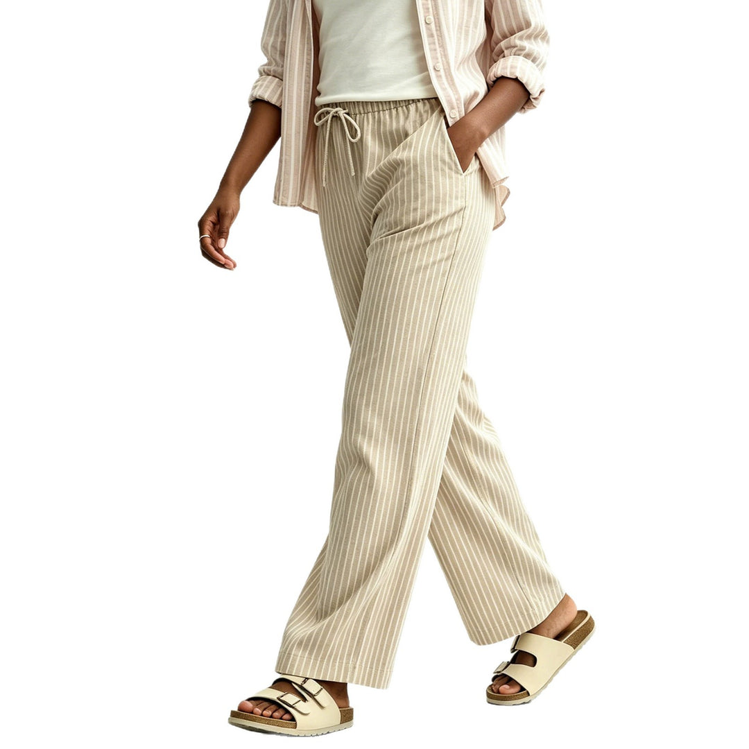 Women's Wide Linen Look Lounge Pants with Elastic Waistband and Drawstring Mune Fashion