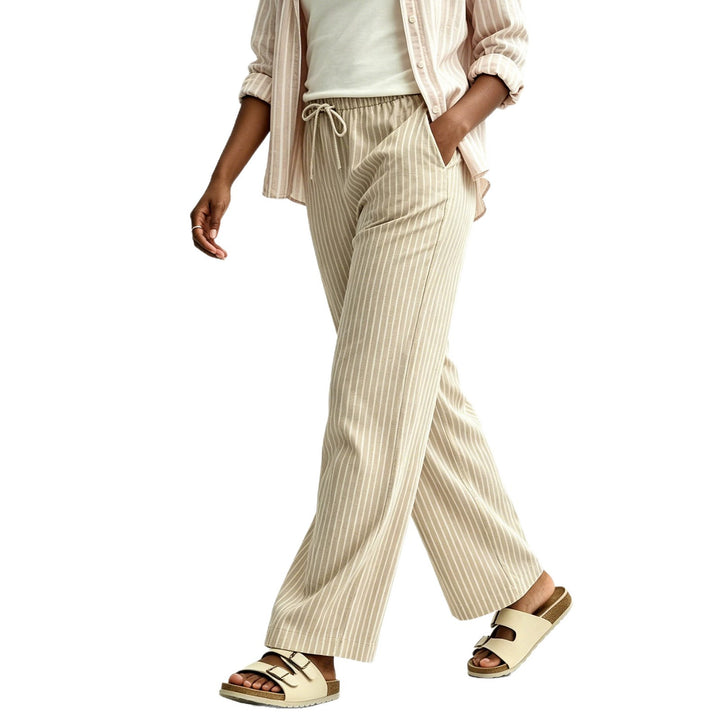 Women's Wide Linen Look Lounge Pants with Elastic Waistband and Drawstring Mune Fashion