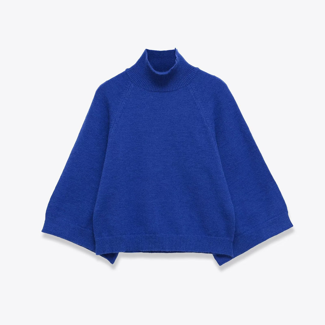 Women Oversize Knit Poncho with Roll Neck and Raglan Sleeves Mune Fashion