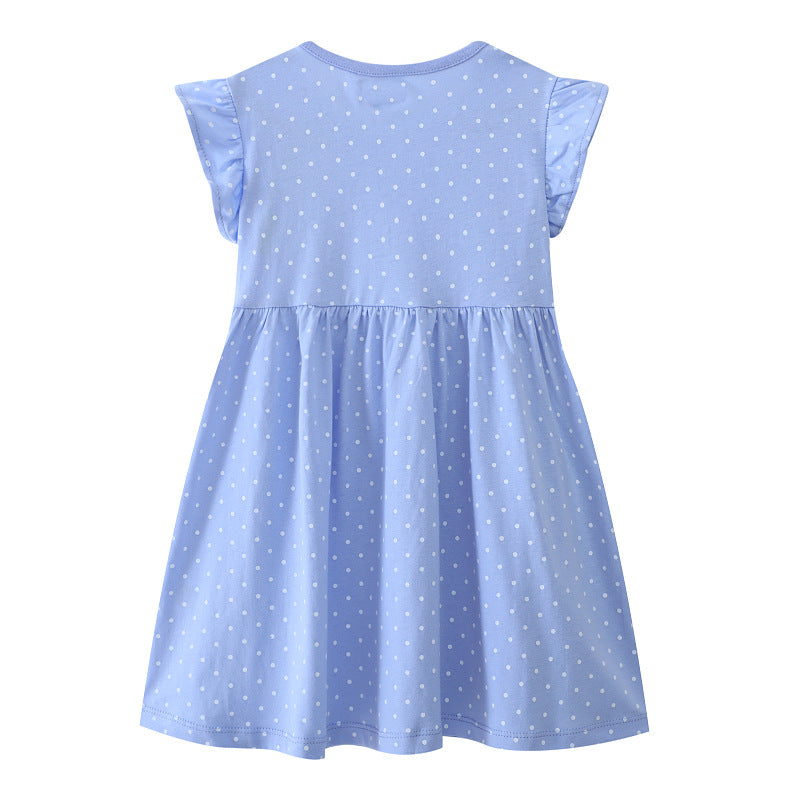 Girls Short Sleeve Dress with Flowing Cut and Cute Bunny Motif Mune Fashion