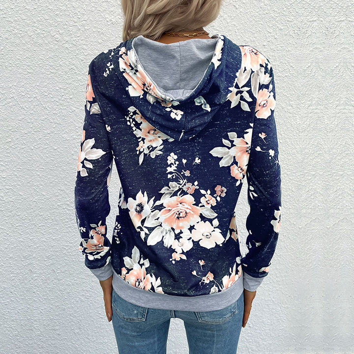 Women Casual Hoodie with Floral Pattern Mune Fashion