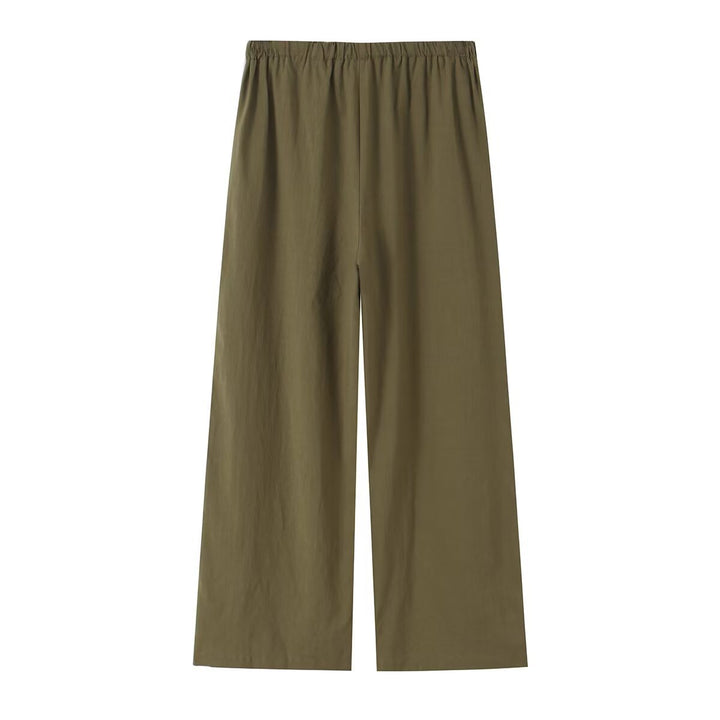 Women's Lightweight Loose Linen Look Pants with Elastic drawstring and Wooden beads Mune Fashion