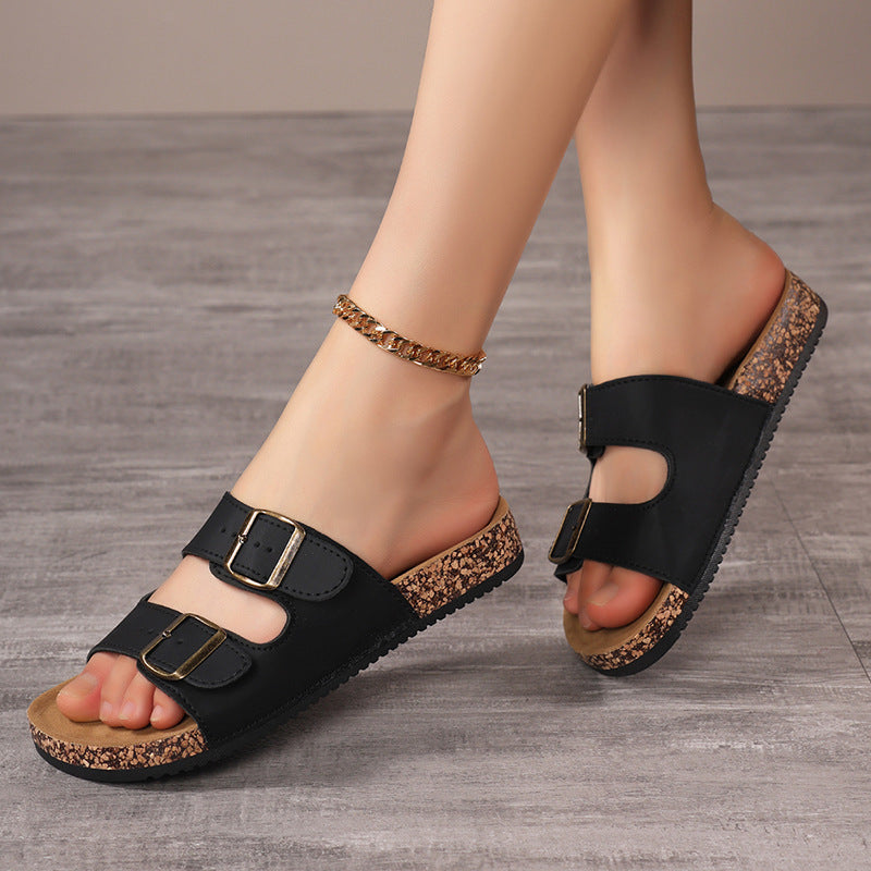 Women's ergonomic cork footbed sandals with double straps and adjustable metal buckles Mune Fashion