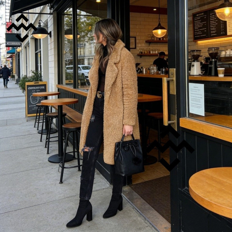 Women's cuddly teddy coat with oversized cut and high collar Mune Fashion