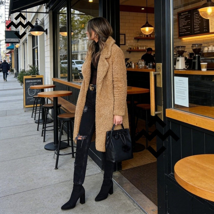 Women's cuddly teddy coat with oversized cut and high collar Mune Fashion