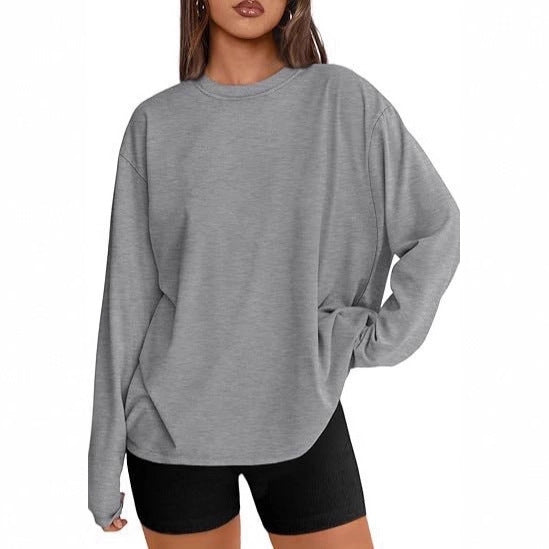 Women's Oversize Sweatshirt with Round Neck and Extended Hem Drune