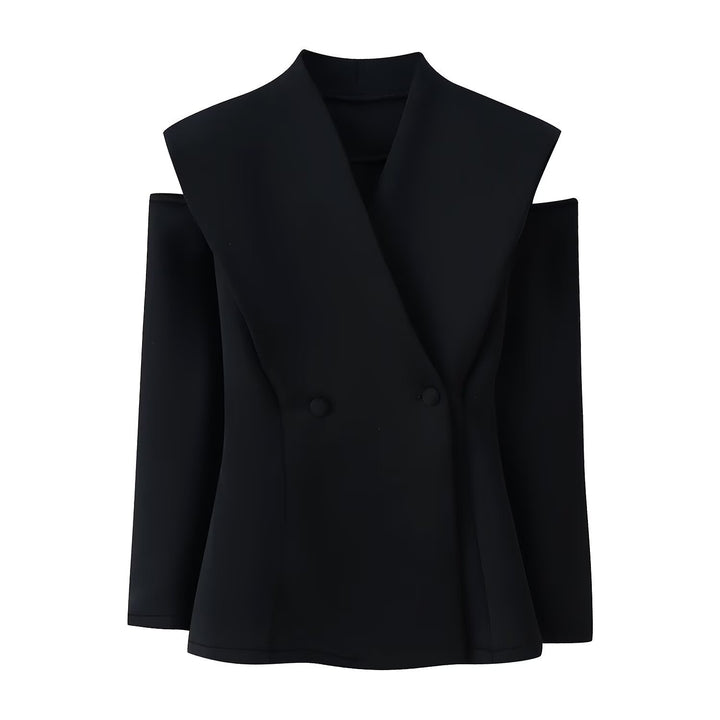 Women Sleeveless Double-Breasted Blazer with Oversized Shawl Collar Mune Fashion