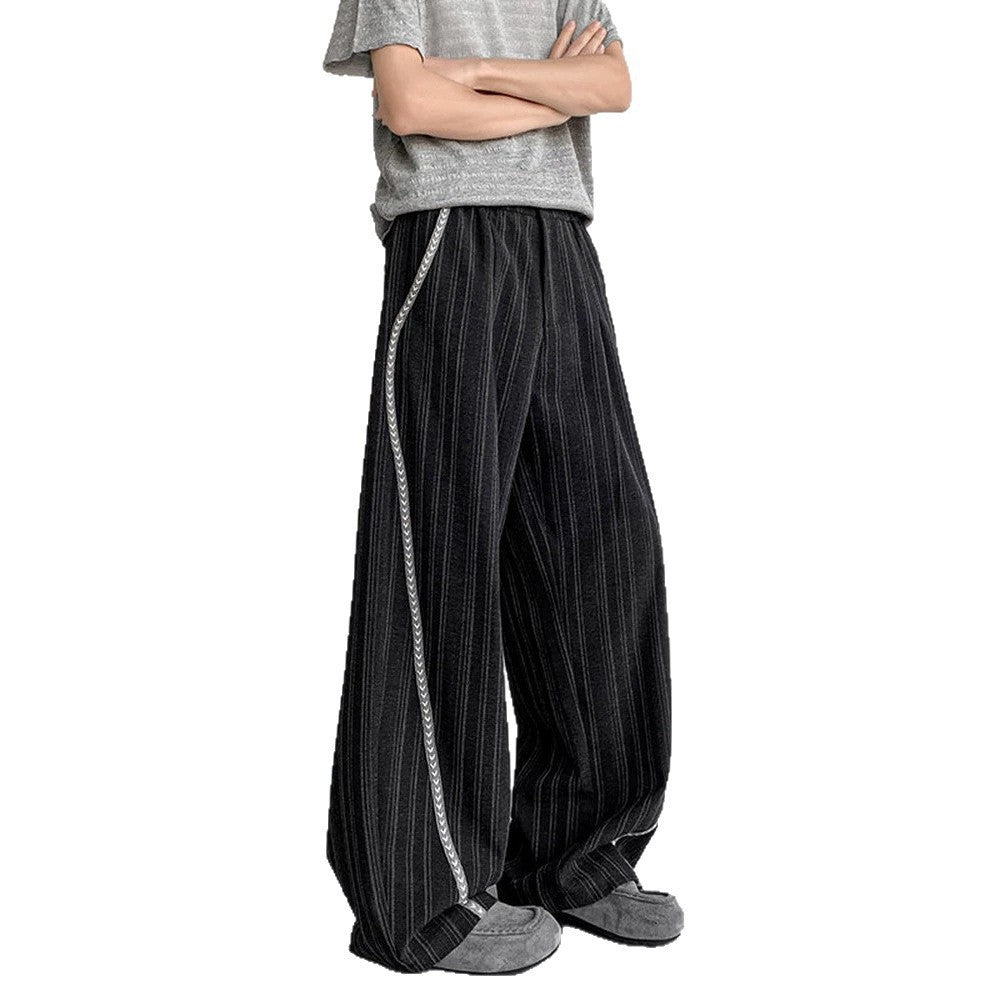 Men's loose baggy trousers in suit look with fine pinstripe and braided side piping Mune Fashion