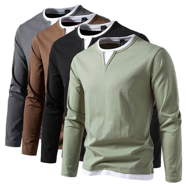 Men's long sleeve shirt with layered look and distinctive slit collar Mune Fashion