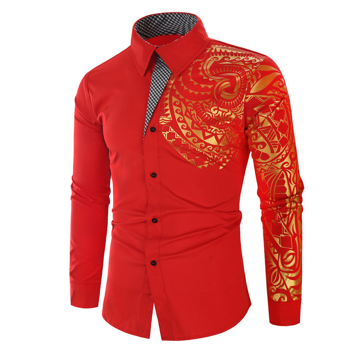 Men's narrow-cut shirt with Polynesian print, contrast collar and sleeve motif Mune Fashion
