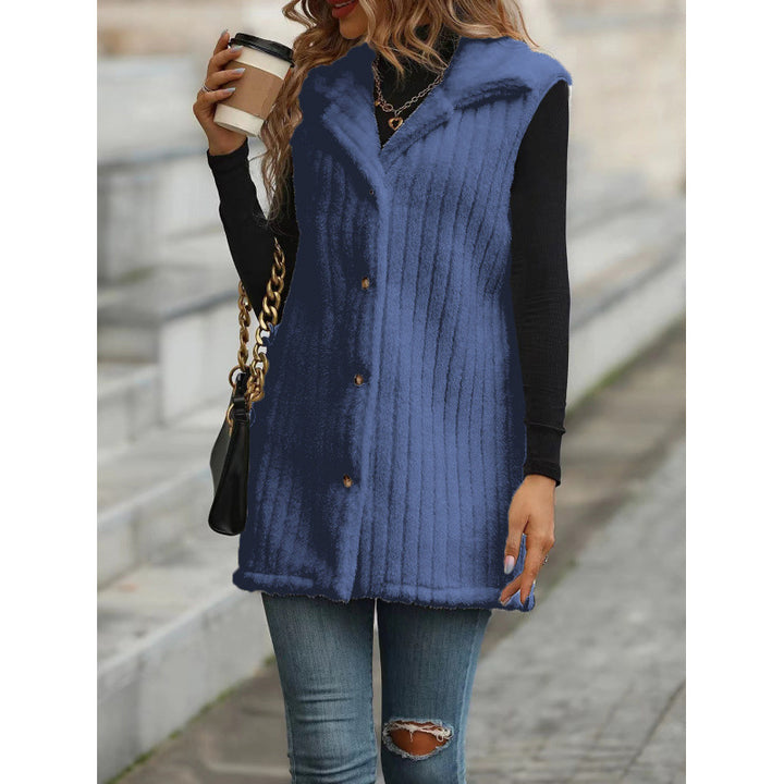 Women's sleeveless quilted vest with teddy lining, shirt collar, and button placket Mune Fashion