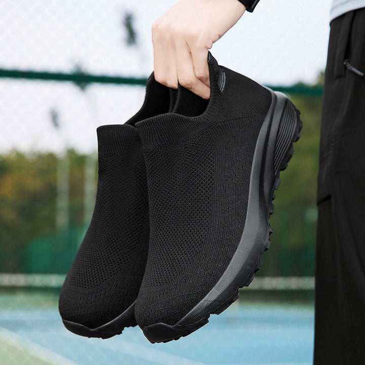 Unisex nan elastic knit slip-on shoe with contoured viscoelastic insole and slip-resistant shock-absorbing outsole Mune Fashion
