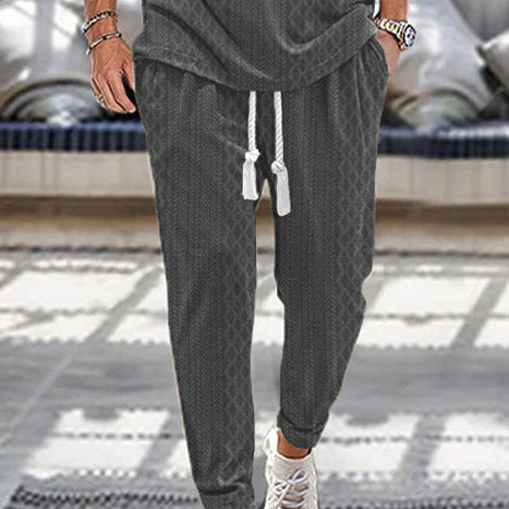 Men's Slim-Tapered Jogger Pants in Textured Design with Drawstring and Side Pockets Mune Fashion