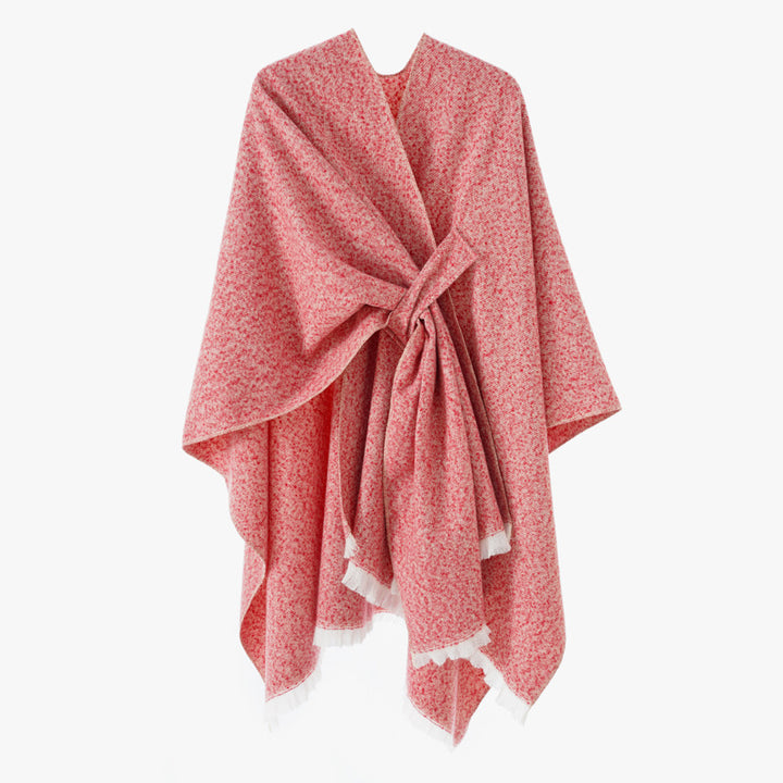 Women's wool blend cape with tie loop and fringe hem Mune Fashion