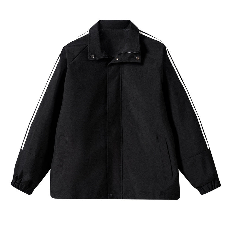 Men's Lightweight Retro Track Transition Jacket with Stand Collar and Sleeve Stripes Mune Fashion