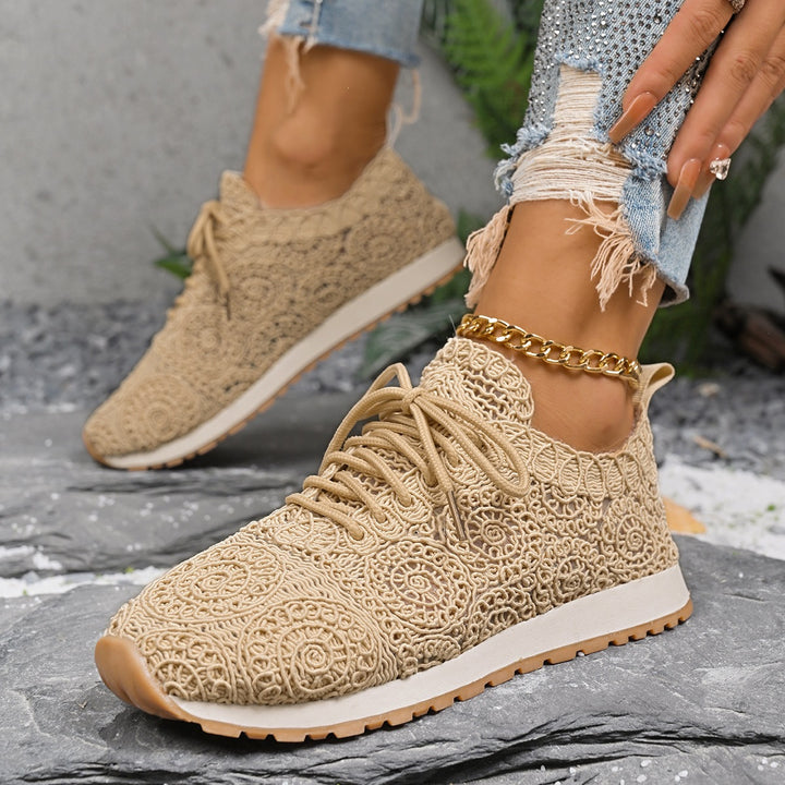 Women's Lightweight Sneakers with Crochet Tip Upper and Contoured Rubber Sole Mune Fashion