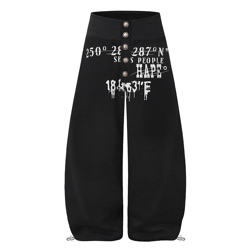 Women's culotte lounge pants with high ribbed waistband, front decorative button placket and adjustable hem Mune Fashion