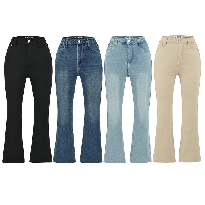 Women's Highwaist Flared Trousers made of Stretch Denim with five pockets and raw hem Mune Fashion