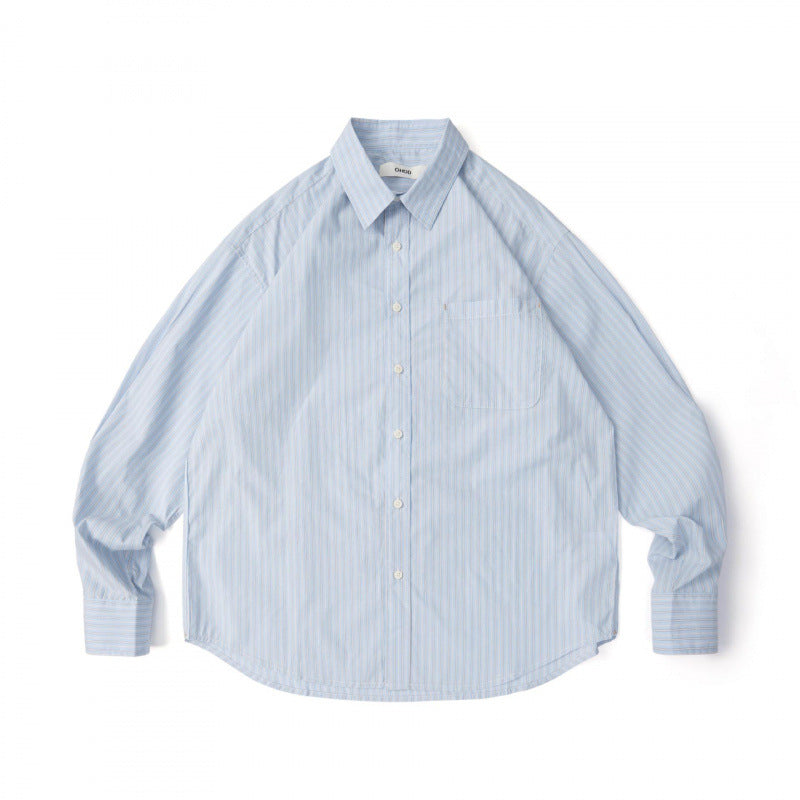 Men's Wide Cut Poplin Shirt with Stripes and Chest Pocket Mune Fashion
