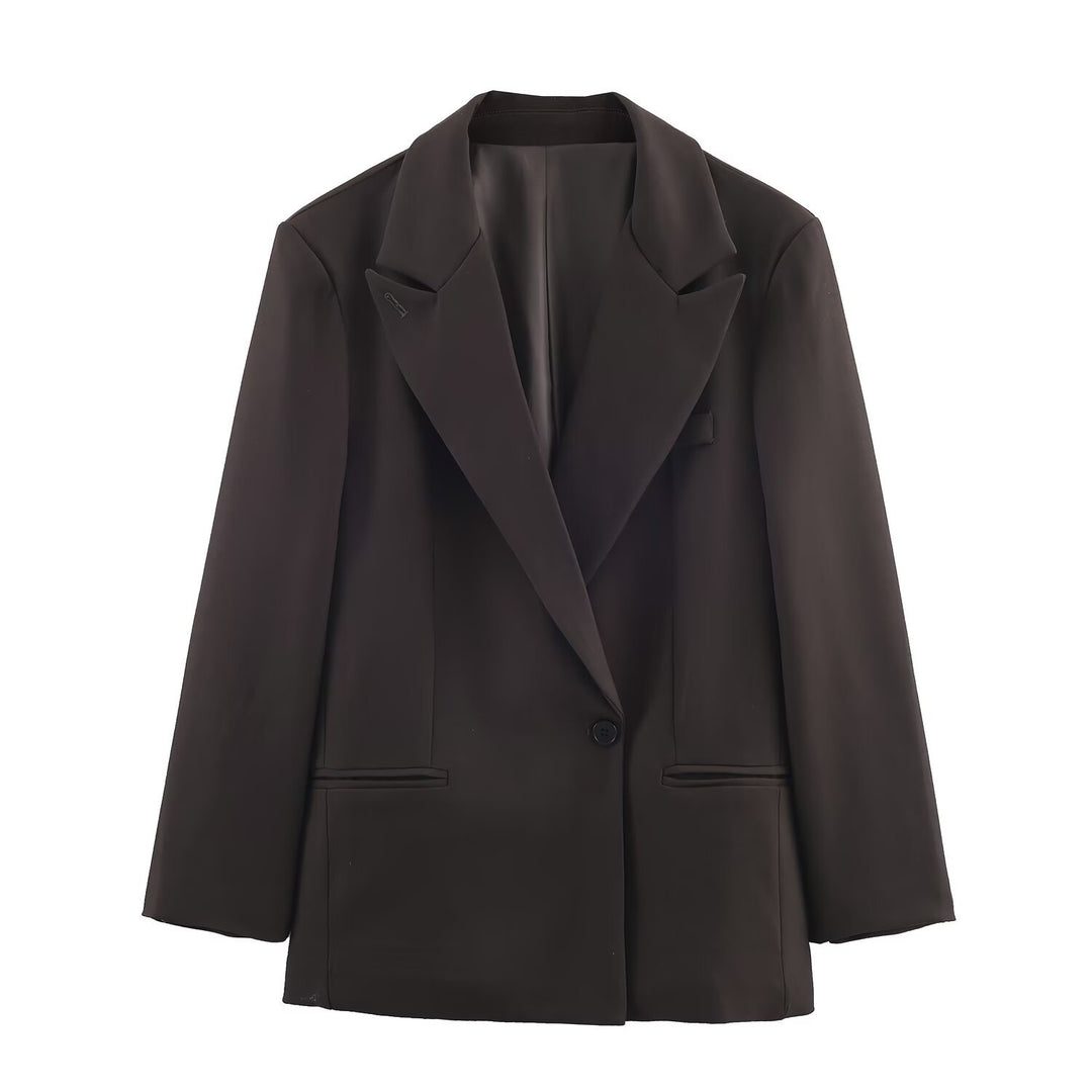 Women's Tailored Longline Blazer with Notched Lapel and One-Button Closure Mune Fashion