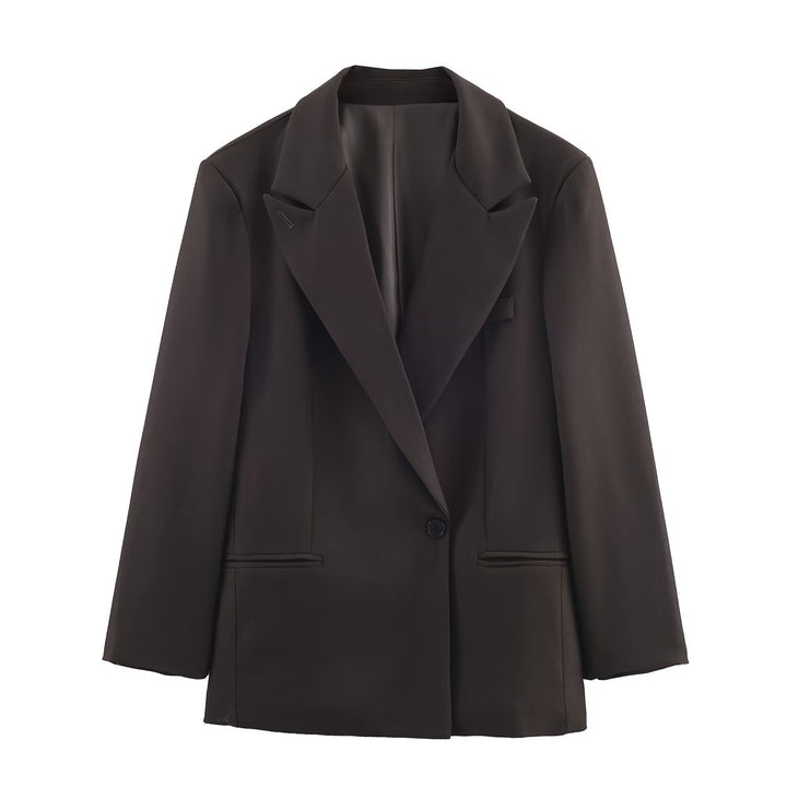 Women's Tailored Longline Blazer with Notched Lapel and One-Button Closure Mune Fashion