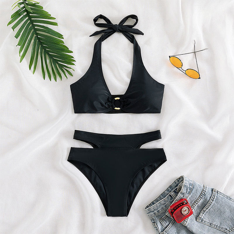 Women's High-Waisted Bikini with Cut-Out Details and Elegant Ring Mune Fashion