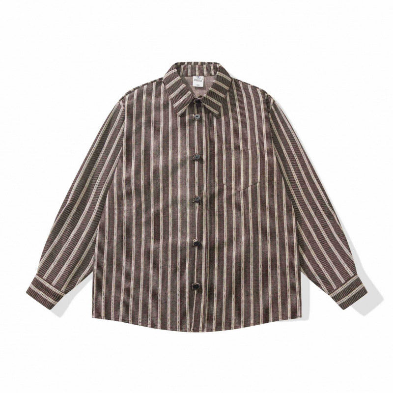 Unisex Oversized shirt jacket with vertical stripes, chest pocket, and boxy silhouette Mune Fashion