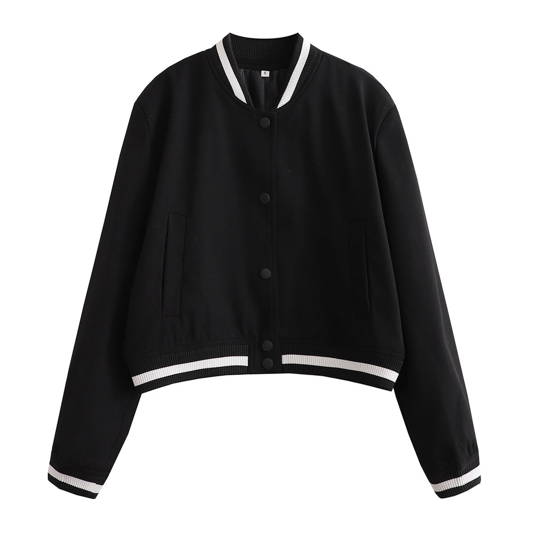 Women's Short Cut College Jacket with Ribbed Cuffs and Press Studs Mune Fashion