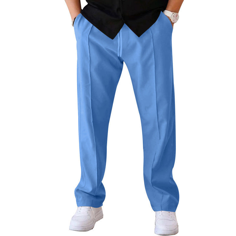 Men's Straight Cut Casual Pants with Drawstring, Crease and Side Pockets Mune Fashion
