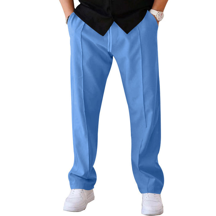 Men's Straight Cut Casual Pants with Drawstring, Crease and Side Pockets Mune Fashion