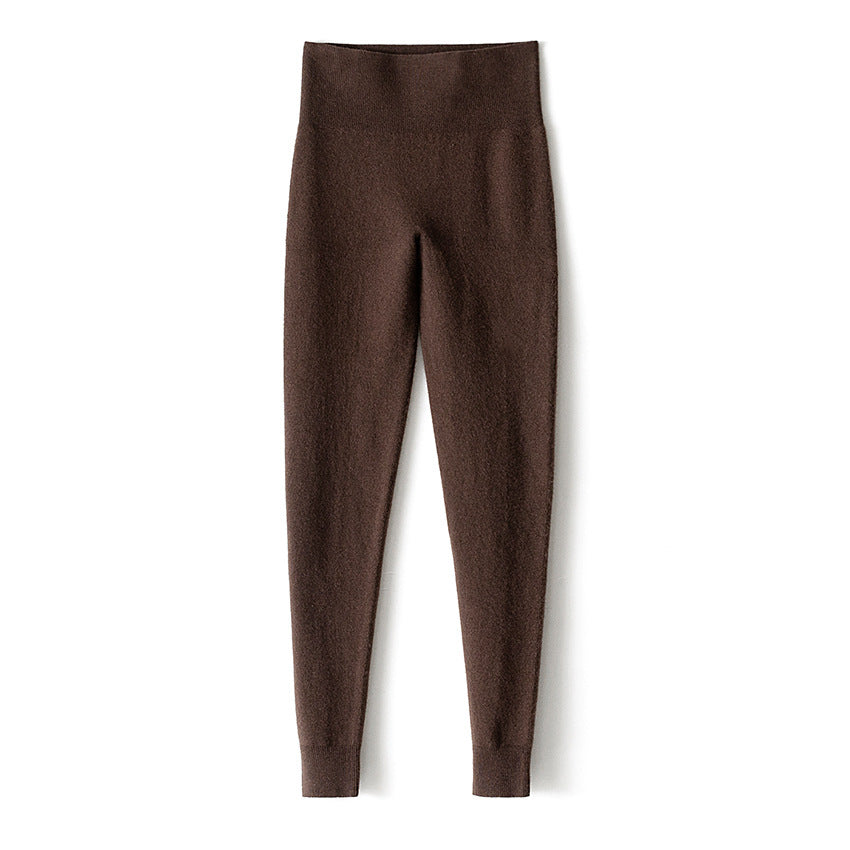 Women's Thermal Fine Knit Leggings with High Waist and Ribbed Ankle Cuff Mune Fashion