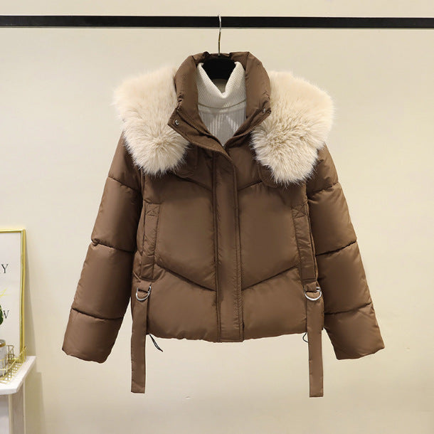 Ladies nano short thermo puffer jacket with detachable faux fur collar, high closing stand-up collar, and drawstring hem Mune Fashion